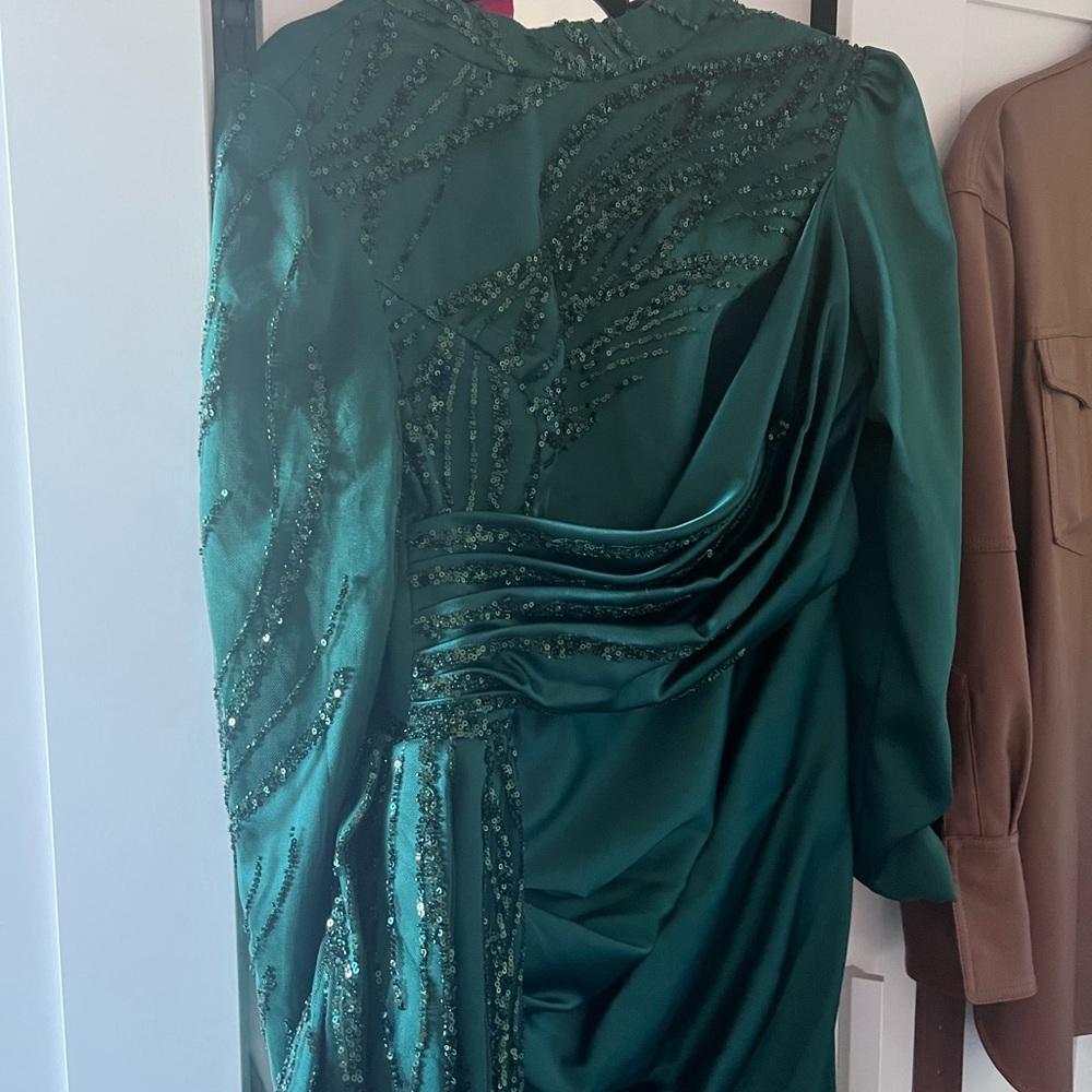 Elegant satin long Green Beaded Dress